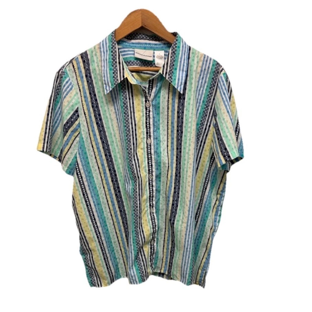 Alfred Dunner Womens Short Sleeve Striped Polka Dot Academia Retro 90s Blouse XL